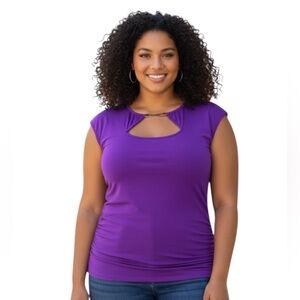 Torrid Size 1 Purple Ruched Cut Out Blouse